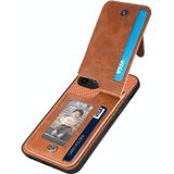 Voor iPhone 12 Pro Max Koolstofvezel Verticale Flip Rits Telefoon Case(Bruin)