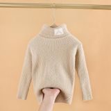 Letter Pattern Imitation Mink Velvet Children Turtleneck Knitted Sweater (Color:Khaki Size:140cm)