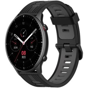 Voor Amazfit GTR 2 22mm verticaal patroon tweekleurige siliconen horlogeband (zwart+grijs)