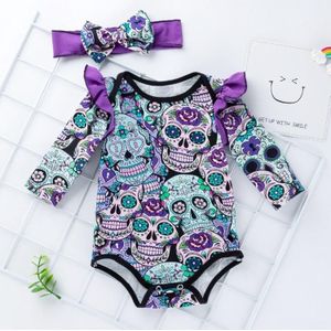 Halloween Long-sleeved Skull Print Childrens Kleding Baby Baby Kleding One-piece Kleding (Kleur: Paarse maat: 80)