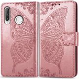 Butterfly Love Flowers Embossing Horizontal Flip Leather Case for Huawei P30 Lite / Nova 4e  with Holder & Card Slots & Wallet & Lanyard (Rose Gold)