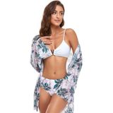Bikini + mesh sjaal + gesplitst zwempak vrouwen zwempak met borstkussen  maat: l (witte groene bloemen)