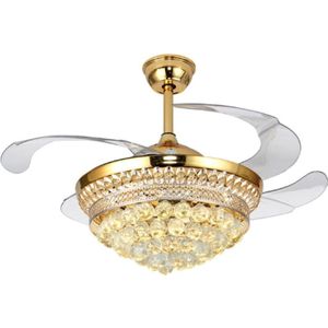 Invisible Crystal Fan LED Chandelier Home Living Room Bedroom Variable Frequency Ceiling Fan Light with Remote Control  Size:42 inch 113 Three Colors 36W