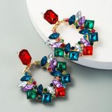 2 Pairs Exaggerated Geometric Alloy Inlaid Rhinestone Earrings Female Flash Full Diamond Earrings(Color)