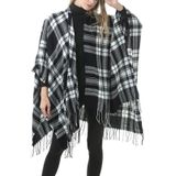 Fashion Classic Split Plaid Shawl Fringed Thickening Imitation Cashmere Cloak (P727)