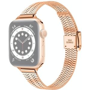 14mm Seven-beads Double Safety Buckle Slim Steel Replacement Strap Watchband For Apple Watch Series 7 & 6 & SE & 5 & 4 44mm  / 3 & 2 & 1 42mm(Rose Gold)
