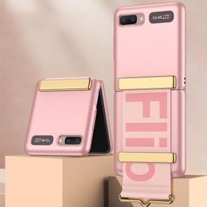 For Samsung Galaxy Z Flip GKK Ultra-thin Full Coverage Phone Flip Case with Wristband(Sweet Pink)