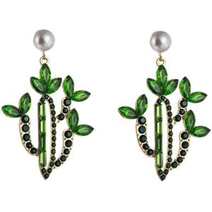 2 PCS Cactus Alloy Retro Earrings With Colored Rhinestones(Green)