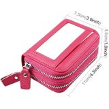 Genuine Cowhide Leather Dual Layer Solid Color Zipper Card Holder Wallet RFID Blocking Coin Purse Card Bag Protective Case with 11 Card Slots & Coin Position  Size: 11*7.5*4.5cm(Magenta)