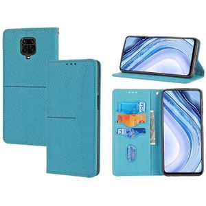 Voor Xiaomi Redmi Note 9 Pro Max Geweven Textuur Stiksels Magnetische Horizontale Flip PU Lederen Case met Houder & Card Slots & Wallet & Lanyard (Blauw)