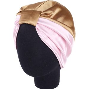 3 PCS TJM-433 Double Layer Elastic Headscarf Hat Silk Night Cap Hair Care Cap Chemotherapy Hat  Size:  M (56-58cm)(Khaki Pink)
