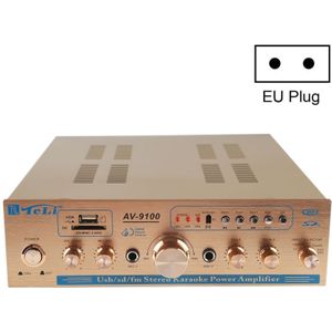 AV-9100 2CH 300W + 300W Karaoke HiFi Stereo Audio Power Amplifier  Support FM / SD & MMC / MP3 Player / USB  AC 220-240V  EU Plug