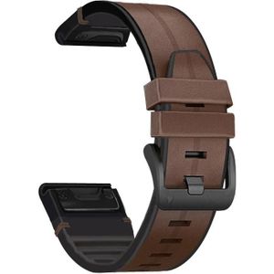 For Garmin Fenix 6 Silicone + Leather Quick Release Replacement Strap Watchband(Coffee)