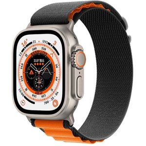 Voor Apple Watch Ultra 49 mm nylon horlogeband (zwart + oranje)