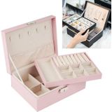Portable Leather Jewelry Storage Box Necklace Ring Watch Storage Box  Style:Double Layer(Pink)