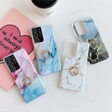 Four Corners Anti-Shattering Gold Marble IMD Phone Case with Metal Rhinestone Ring Holder For Samsung Galaxy A71 4G(Purple Blue LQ3)