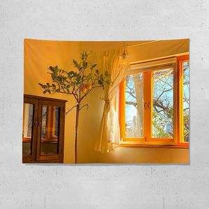 Sea View Window Background Cloth Fresh Bedroom Homestay Decoration Wall Cloth Tapestry  Size: 150x130cm(Window-5)