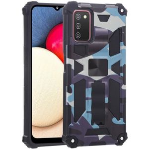 For Samsung Galaxy A03s Camouflage Armor Shockproof TPU + PC Magnetic Protective Case with Holder(Light Blue)