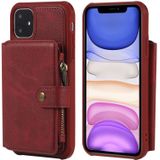 Voor iPhone 11 Buckle Zipper Shockproof Protective Case met Houder & Card Slots & Wallet & Lanyard & Photos Frames(Red)