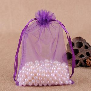 100 PCS Gift Bags Jewelry Organza Bag Wedding Birthday Party Drawable Pouches  Gift Bag Size:13X18cm(Dark Purple)