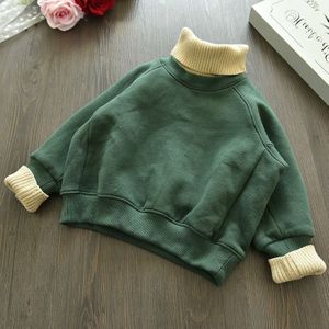 Herfst en winter wol hoge kraag trui draad fleece verdikking Sweatshirt kinderen kleding  grootte: 15 werven (groen)