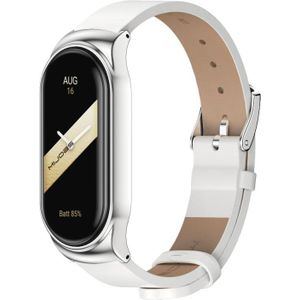 Voor Xiaomi Mi Band 8 Mijobs CS Case Microfiber PU lederen horlogeband (wit zilver)
