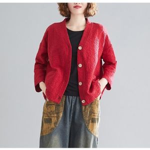 Katoen en linnen korte vest jas (kleur: rood formaat: gratis maat)