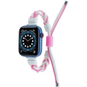 Siliconen bonen gevlochten koord nylon horlogeband voor Apple Watch 38 mm (wit roze)