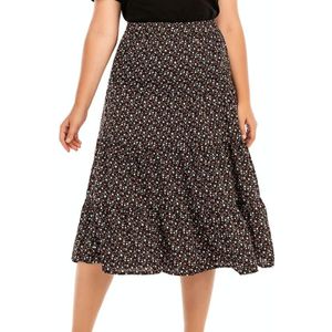 Vrouwen plus size elastische taille floral midi rok (kleur: kleine bloemen maat: L)