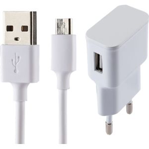 5V 2.1A Intellgent Identification USB Charger with 1m USB to Micro USB Charging Cable  EU Plug for Galaxy S7 & S7 Edge / LG G4 / Huawei P8 / Xiaomi Mi4 and other Smartphones (White)