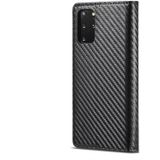 LC.IMEEKE Carbon Fiber PU + TPU Horizontal Flip Leather Case with Holder & Card Slot & Wallet For Samsung Galaxy S20 FE(Vertical Black)