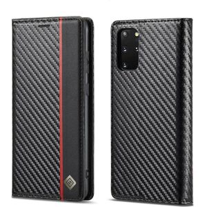 LC.IMEEKE Carbon Fiber PU + TPU Horizontal Flip Leather Case with Holder & Card Slot & Wallet For Samsung Galaxy S20 FE(Vertical Black)