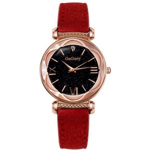 Gogoey Ladies Starry Sky Leather Belt Watch(Red)
