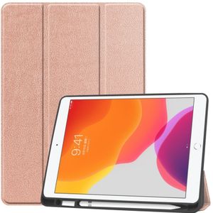 For iPad 10.2 Custer Texture Horizontal Flip Smart TPU Leather Case with Sleep / Wake-up Function & Three-folding Holder & Pen Slot (Rose Gold)