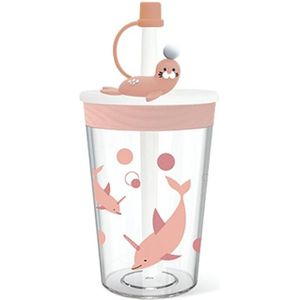 Children Cartoon Marine Animal Straw Drinking Cup Safe And Environmentally Friendly Plastic Drinking Cup(Pink)