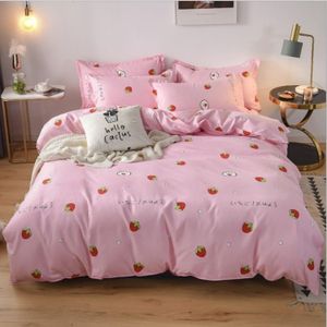 Simple Cotton Grinding Bed Four-Piece Duvet Cover Sheet Pillowcase  Size:150x200cm(Strawberry Sweetheart)