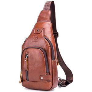 BUFF CAPTAIN 129 First-Layer Cowhide Men Soft Chest Bag Outdoor Casual Large Capacity Messenger Bag(Red Brown)