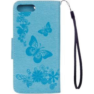 For iPhone 8 Plus & 7 Plus  Butterflies Embossing Horizontal Flip Leather Case with Holder & Card Slots & Wallet & Lanyard(Blue)