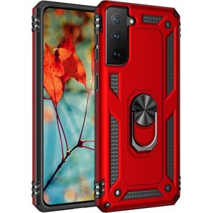 For Samsung Galaxy S21 FE Shockproof TPU + PC Protective Case with 360 Degree Rotating Holder(Red)