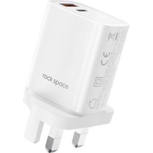 Rock T51 30W Type-C / USB-C + USB PD Dual Ports Fast Charging Travel Charger Power Adapter  UK Plug (White)