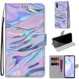 For Xiaomi Redmi 9A Coloured Drawing Cross Texture Horizontal Flip PU Leather Case with Holder & Card Slots & Wallet & Lanyard(Fluorescent Water Texture)