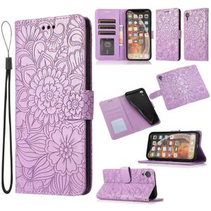 Skin Feel Embossed Sunflower Horizontal Flip Leather Case with Holder & Card Slots & Wallet & Lanyard For iPhone XR(Purple)