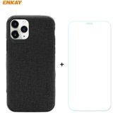 For iPhone 11 Pro Max ENKAY ENK-PC0332 2 in 1 Business Series Denim Texture PU Leather + TPU Soft Slim Case Cover ? 0.26mm 9H 2.5D Tempered Glass Film(Black)