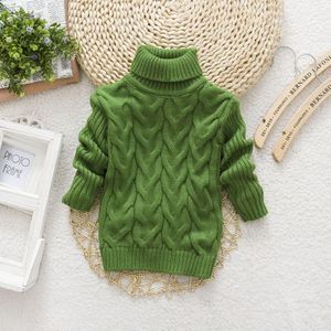 Green Winter Children's Thick Solid Color Knit Bottoming Turtleneck Pullover Sweater  Height:18 Size?100-110cm?