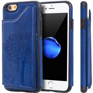 For iPhone 6 & 6s  Cat Tree Embossing Pattern Shockproof Protective Case with Card Slots & Photo Frame & Holder(Blue)