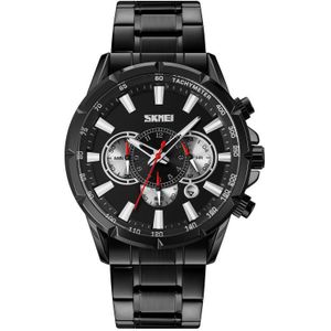 SKMEI 9241 Men Calendar Stopwatch Stainless Steel Strap Quartz Watch(Black)