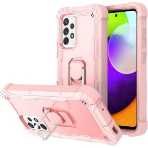 For Samsung Galaxy A52 5G / 4G PC + Rubber 3-layers Shockproof Protective Case with Rotating Holder(Rose Gold)
