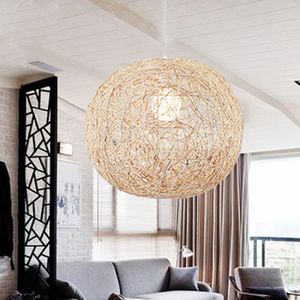 YWXLight Creative Garden Hemp Ball Pendant Light Rattan Art Linen Thread Bird Nest Ball LED Hang Lamp (White)