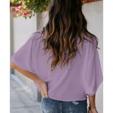 Solid Color Losse V-hals Bat Sleeve T-shirt met korte mouwen voor vrouwen (kleur: roze maat: XXL)