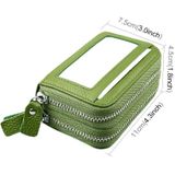 Genuine Cowhide Leather Dual Layer Solid Color Zipper Card Holder Wallet RFID Blocking Coin Purse Card Bag Protective Case with 11 Card Slots & Coin Position  Size: 11*7.5*4.5cm(Green)